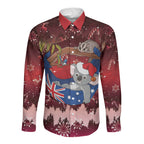 Aussie Festive Koala Christmas Long Sleeve Button Shirt Koala-ty Time Flag Hammock Red Style