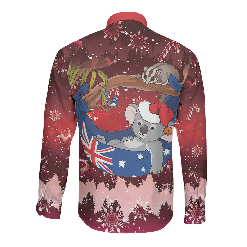 Aussie Festive Koala Christmas Long Sleeve Button Shirt Koala-ty Time Flag Hammock Red Style
