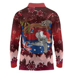 Aussie Festive Koala Christmas Long Sleeve Polo Shirt Koala-ty Time Flag Hammock Red Style