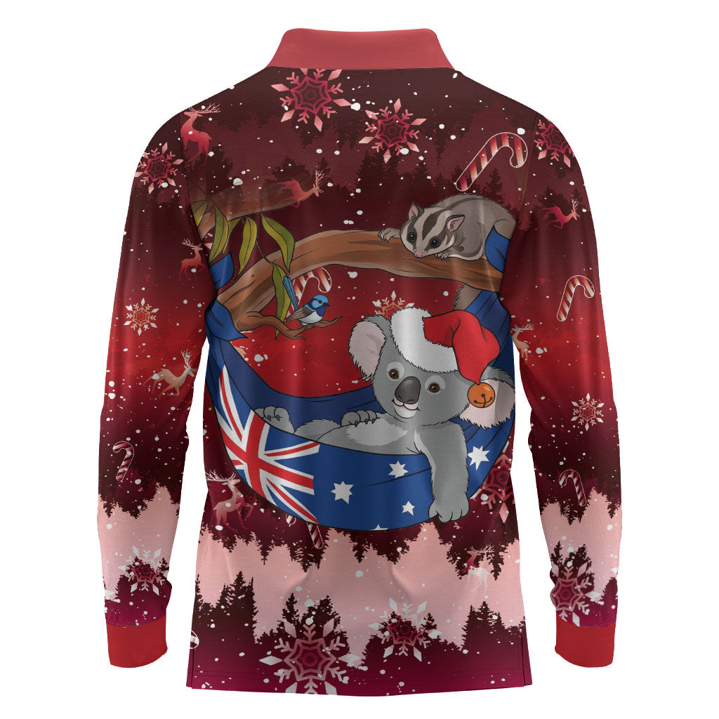 Aussie Festive Koala Christmas Long Sleeve Polo Shirt Koala-ty Time Flag Hammock Red Style