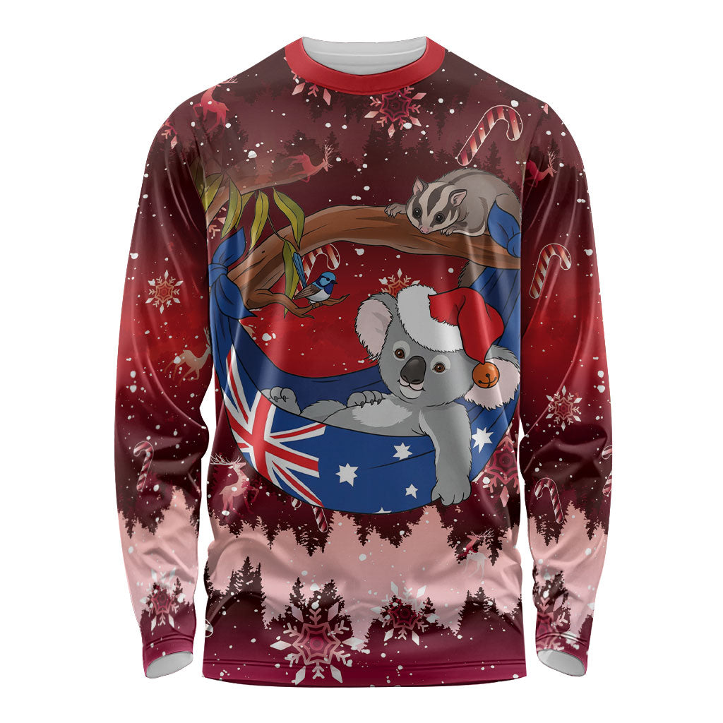 Aussie Festive Koala Christmas Long Sleeve Shirt Koala-ty Time Flag Hammock Red Style
