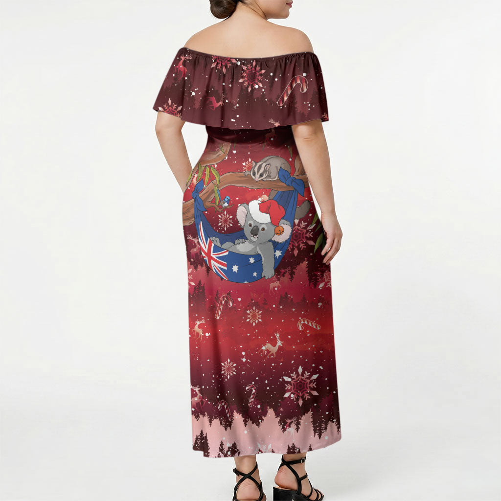 Aussie Festive Koala Christmas Off Shoulder Maxi Dress Koala-ty Time Flag Hammock Red Style