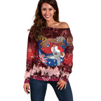 Aussie Festive Koala Christmas Off Shoulder Sweater Koala-ty Time Flag Hammock Red Style