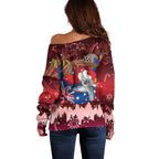 Aussie Festive Koala Christmas Off Shoulder Sweater Koala-ty Time Flag Hammock Red Style