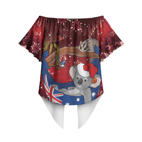 Aussie Festive Koala Christmas Off Shoulder Wrap Waist Top Koala-ty Time Flag Hammock Red Style