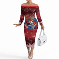 Aussie Festive Koala Christmas Off The Shoulder Long Sleeve Dress Koala-ty Time Flag Hammock Red Style