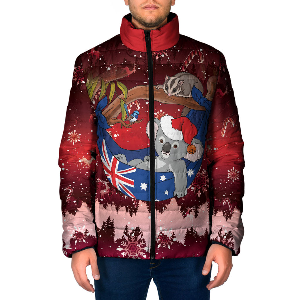 Aussie Festive Koala Christmas Padded Jacket Koala-ty Time Flag Hammock Red Style