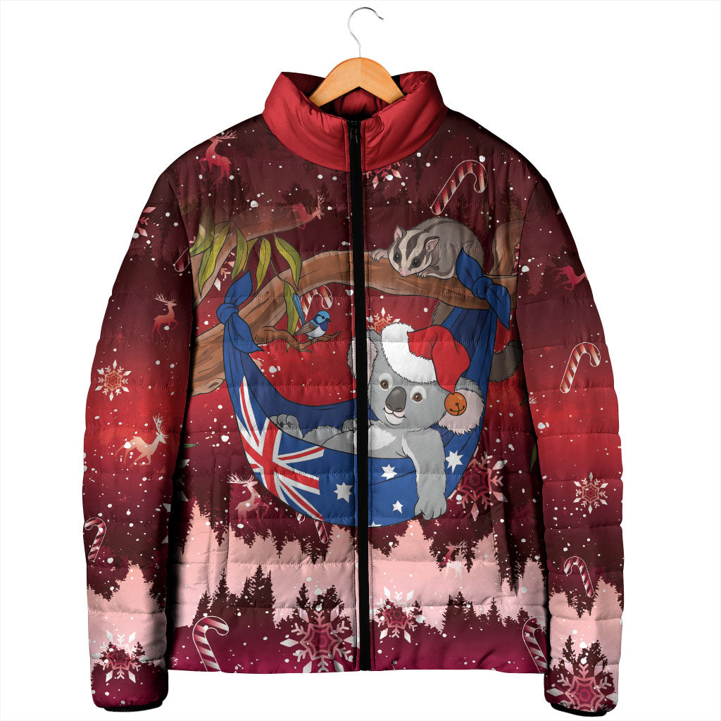 Aussie Festive Koala Christmas Padded Jacket Koala-ty Time Flag Hammock Red Style