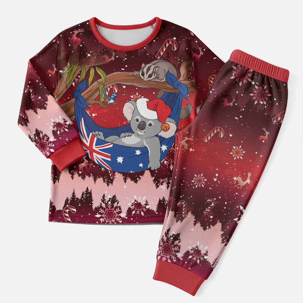 Aussie Festive Koala Christmas Pajama Set Koala-ty Time Flag Hammock Red Style