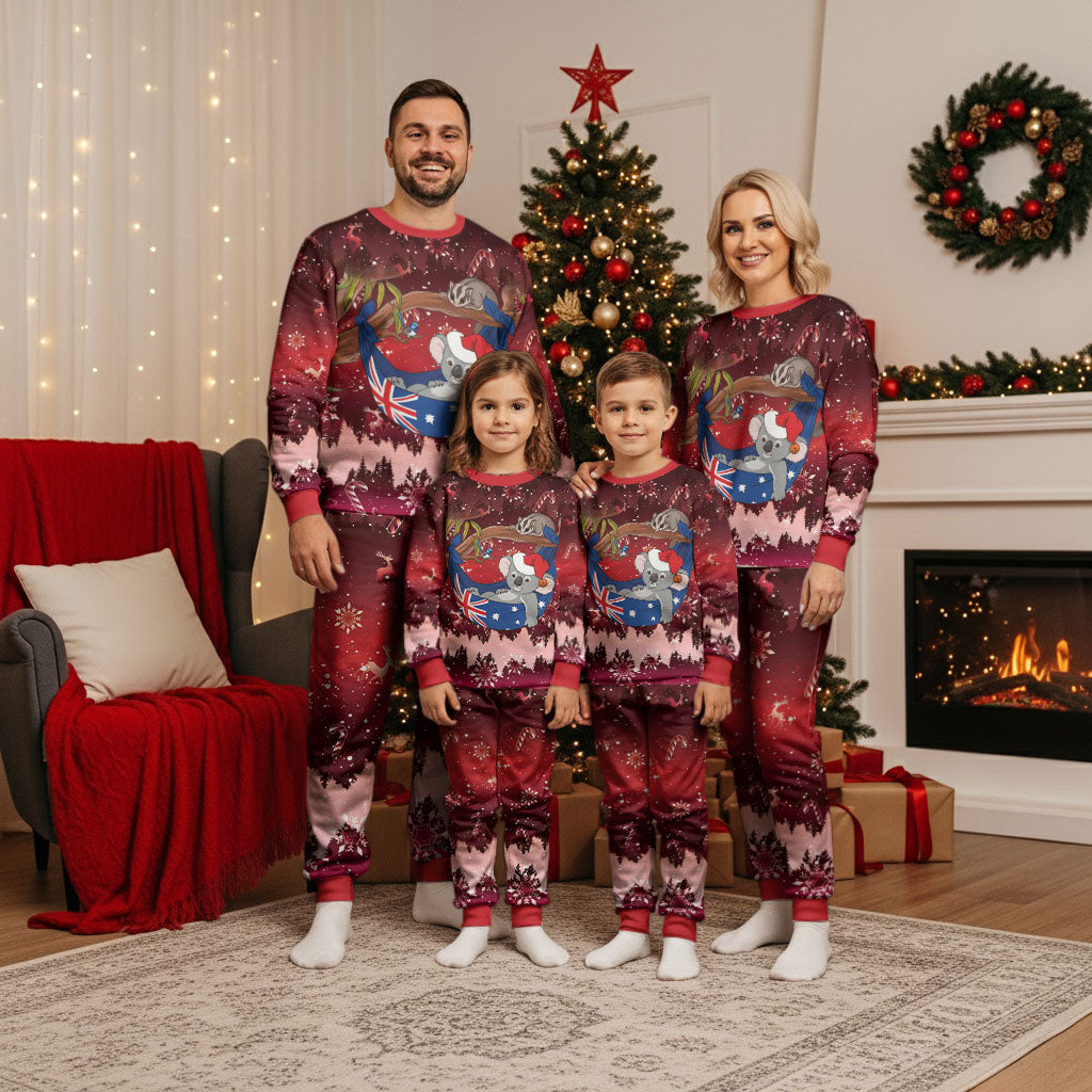 Aussie Festive Koala Christmas Pajama Set Koala-ty Time Flag Hammock Red Style