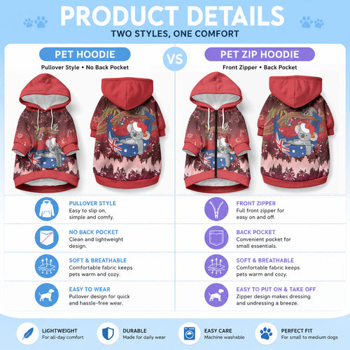 Aussie Festive Koala Christmas Pet Hoodie Koala-ty Time Flag Hammock Red Style