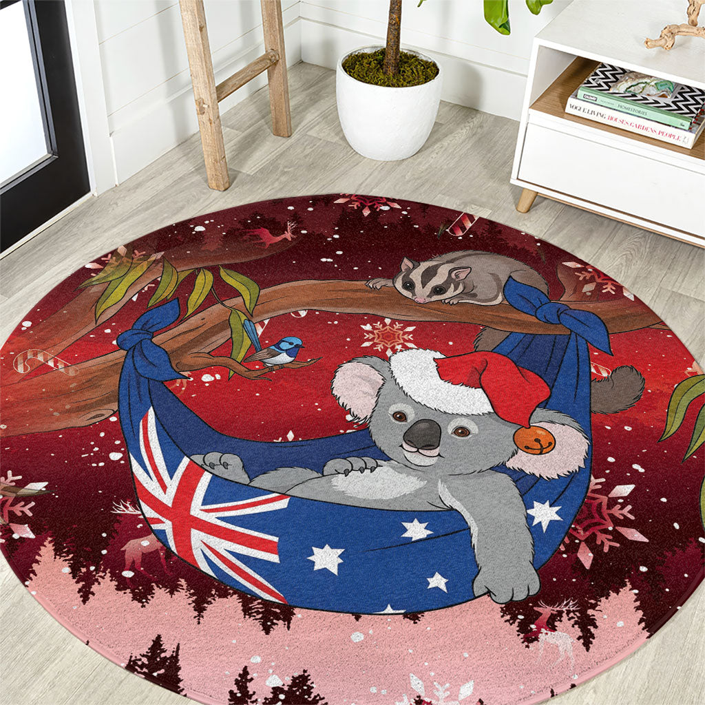Aussie Festive Koala Christmas Round Carpet Koala-ty Time Flag Hammock Red Style