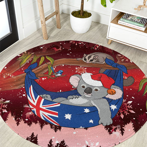 Aussie Festive Koala Christmas Round Carpet Koala-ty Time Flag Hammock Red Style