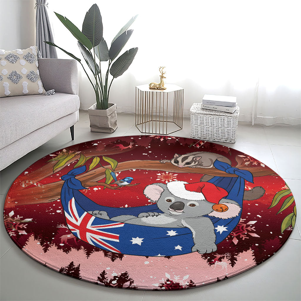 Aussie Festive Koala Christmas Round Carpet Koala-ty Time Flag Hammock Red Style