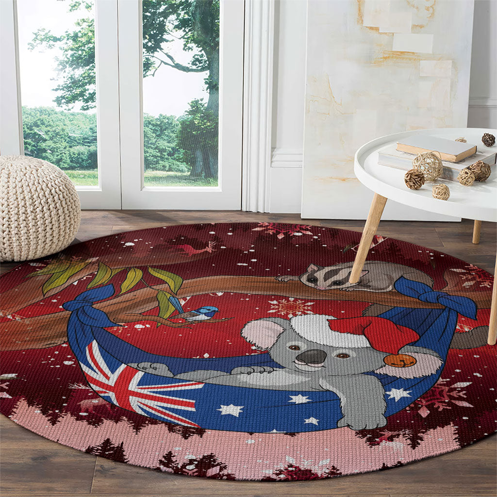 Aussie Festive Koala Christmas Round Carpet Koala-ty Time Flag Hammock Red Style