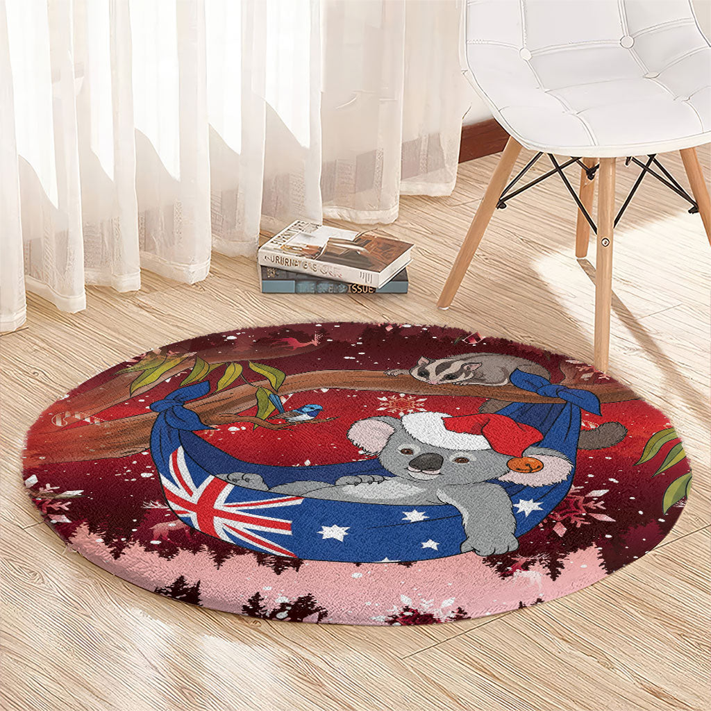 Aussie Festive Koala Christmas Round Carpet Koala-ty Time Flag Hammock Red Style