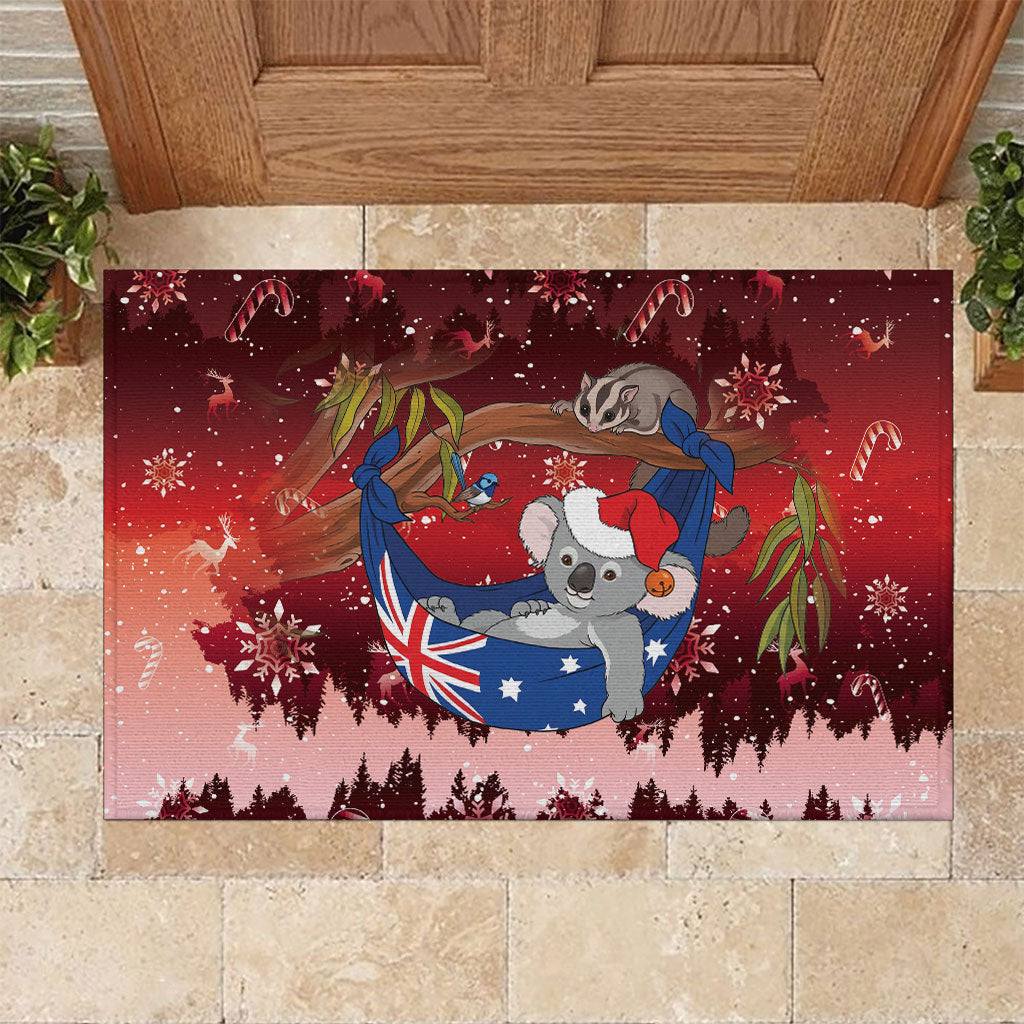 Aussie Festive Koala Christmas Rubber Doormat Koala-ty Time Flag Hammock Red Style