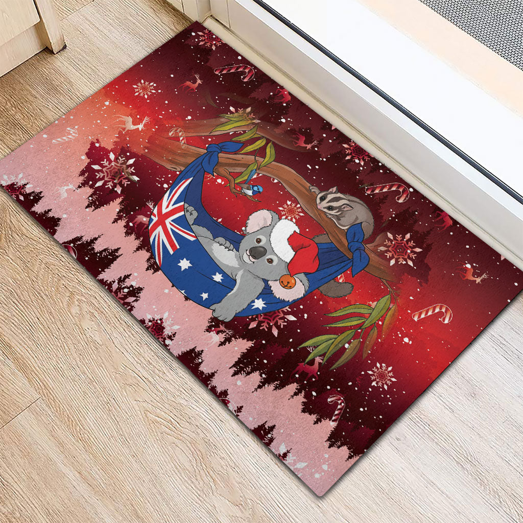 Aussie Festive Koala Christmas Rubber Doormat Koala-ty Time Flag Hammock Red Style