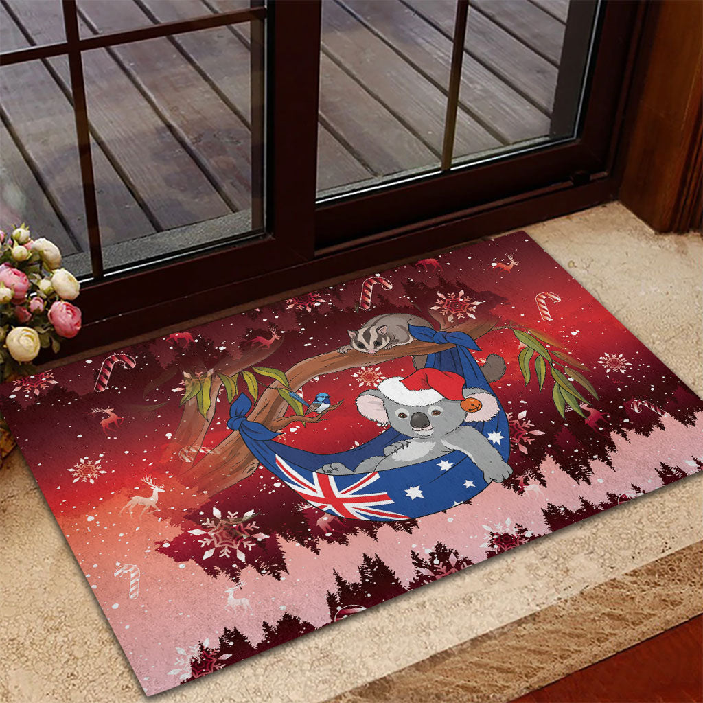 Aussie Festive Koala Christmas Rubber Doormat Koala-ty Time Flag Hammock Red Style
