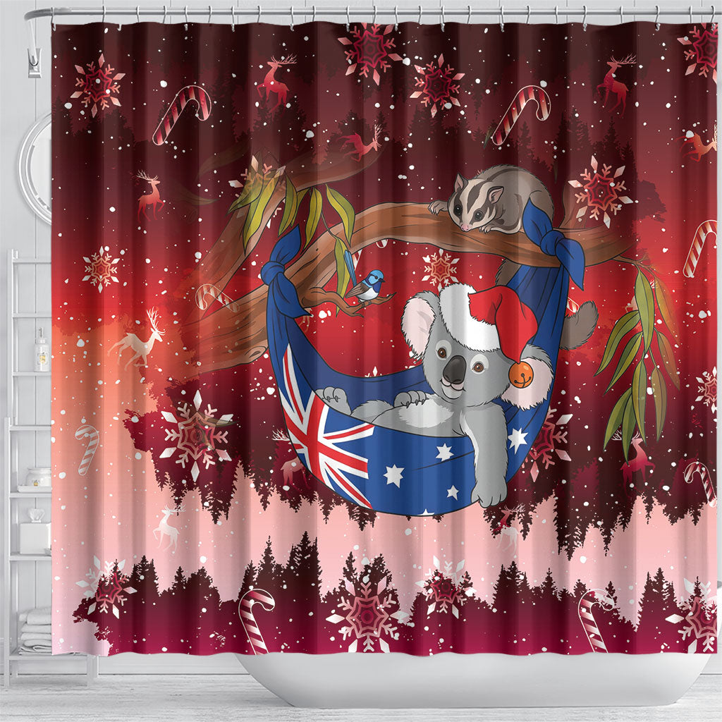Aussie Festive Koala Christmas Shower Curtain Koala-ty Time Flag Hammock Red Style