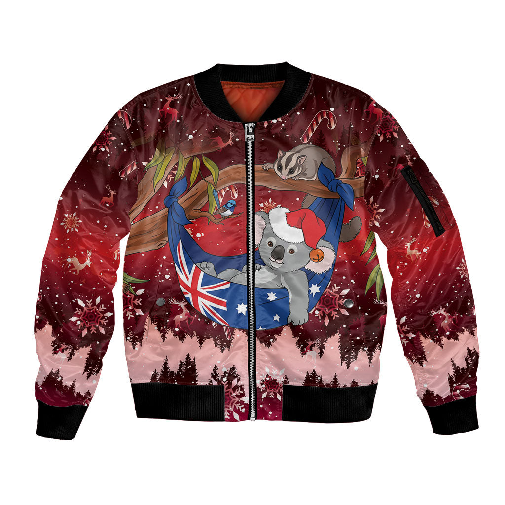 Aussie Festive Koala Christmas Sleeve Zip Bomber Jacket Koala-ty Time Flag Hammock Red Style