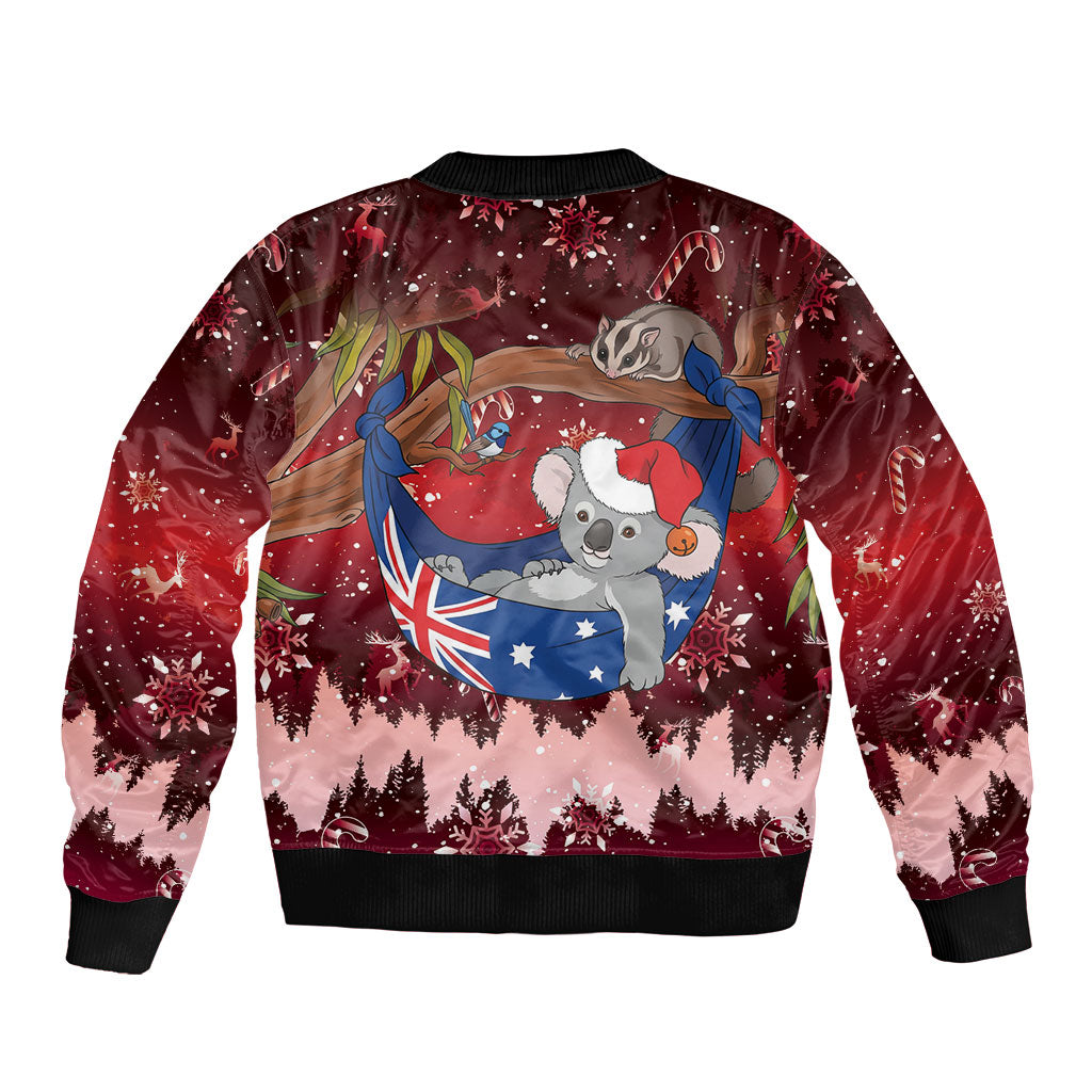 Aussie Festive Koala Christmas Sleeve Zip Bomber Jacket Koala-ty Time Flag Hammock Red Style