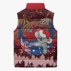 Aussie Festive Koala Christmas Sleeveless Puffer Jacket Koala-ty Time Flag Hammock Red Style