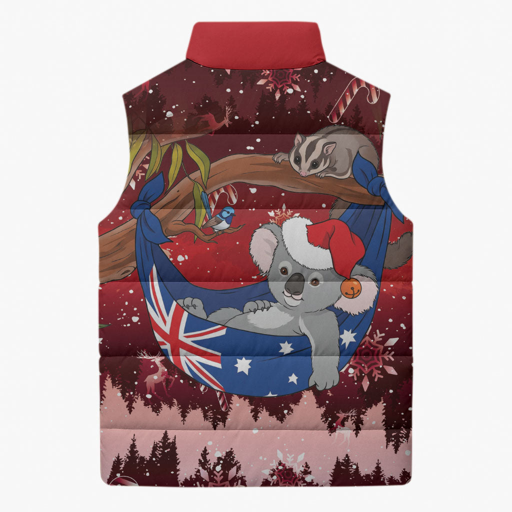 Aussie Festive Koala Christmas Sleeveless Puffer Jacket Koala-ty Time Flag Hammock Red Style