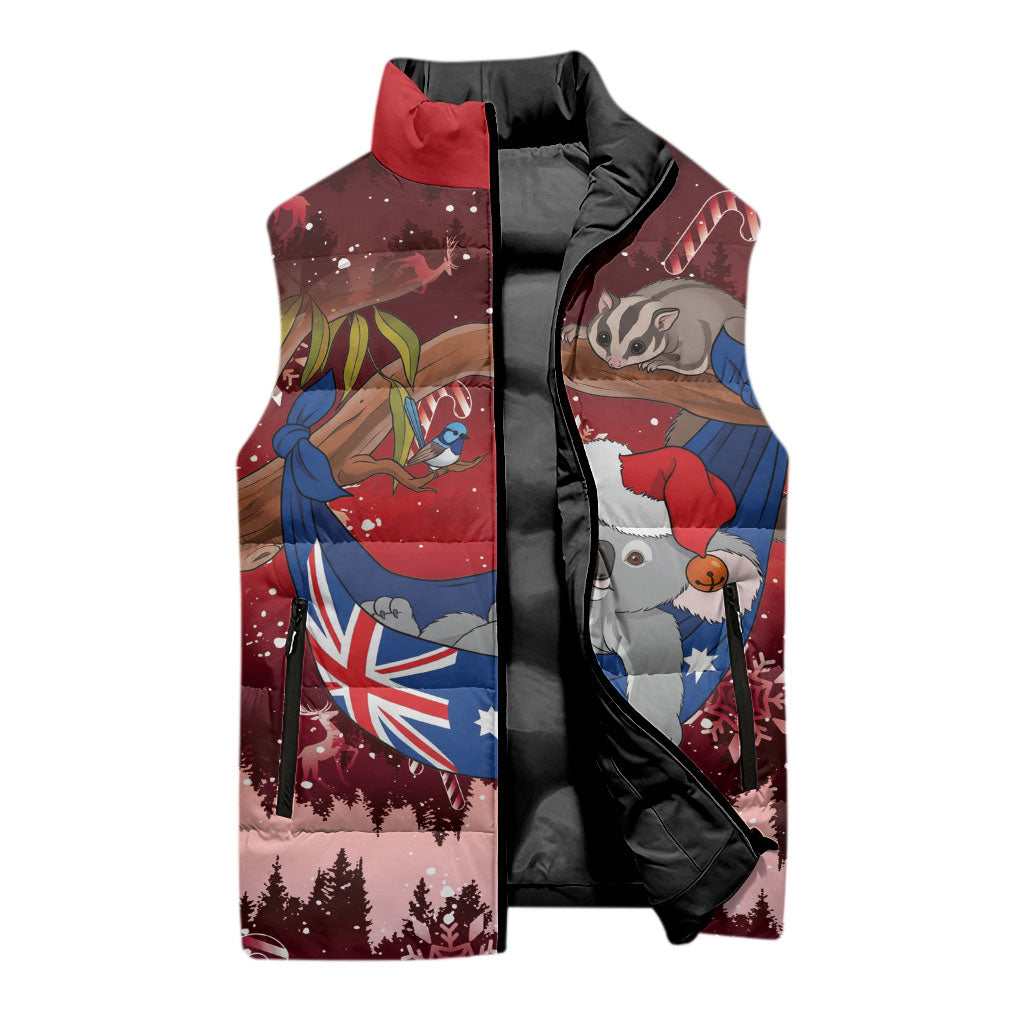 Aussie Festive Koala Christmas Sleeveless Puffer Jacket Koala-ty Time Flag Hammock Red Style