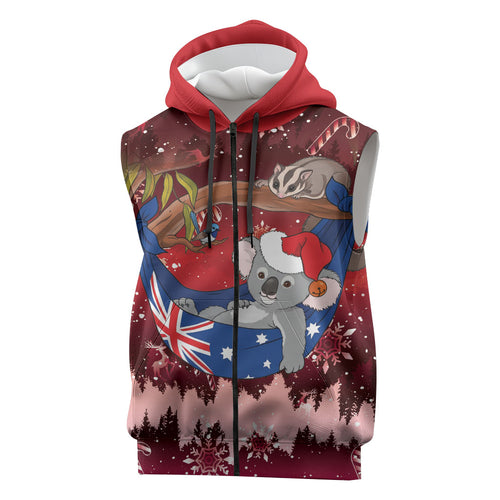 Aussie Festive Koala Christmas Sleeveless Zip Hoodie Koala-ty Time Flag Hammock Red Style