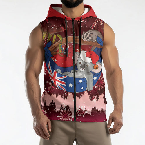 Aussie Festive Koala Christmas Sleeveless Zip Hoodie Koala-ty Time Flag Hammock Red Style