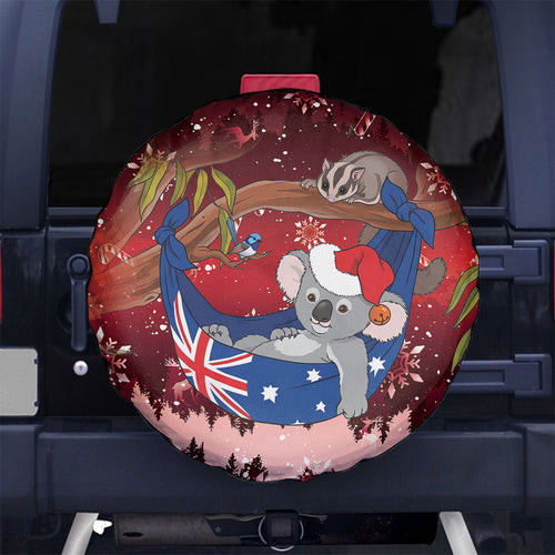 Aussie Festive Koala Christmas Spare Tire Cover Koala-ty Time Flag Hammock Red Style
