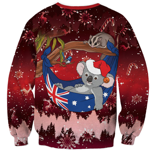 Aussie Festive Koala Christmas Sweatshirt Koala-ty Time Flag Hammock Red Style