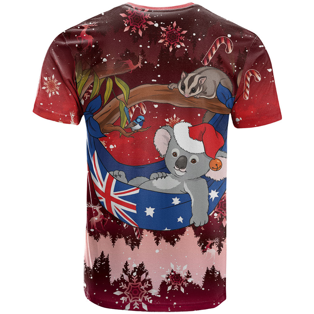 Aussie Festive Koala Christmas T Shirt Koala-ty Time Flag Hammock Red Style