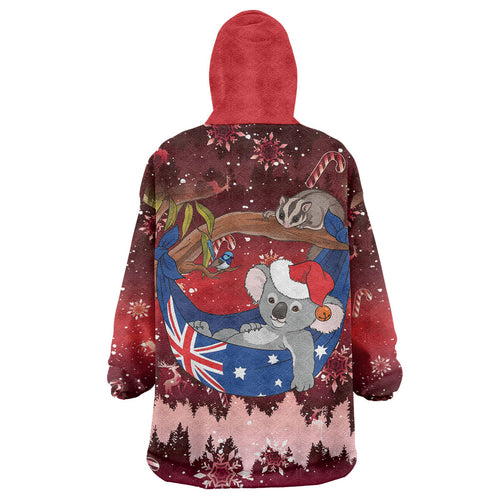 Aussie Festive Koala Christmas Wearable Blanket Hoodie Koala-ty Time Flag Hammock Red Style