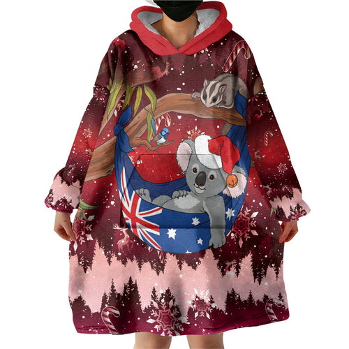 Aussie Festive Koala Christmas Wearable Blanket Hoodie Koala-ty Time Flag Hammock Red Style