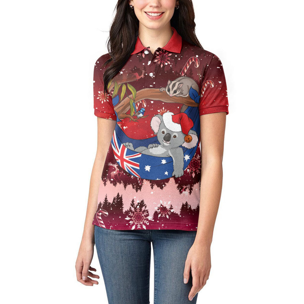 Aussie Festive Koala Christmas Women Polo Shirt Koala-ty Time Flag Hammock Red Style