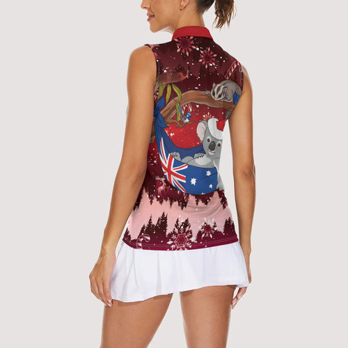 Aussie Festive Koala Christmas Women Sleeveless Polo Shirt Koala-ty Time Flag Hammock Red Style
