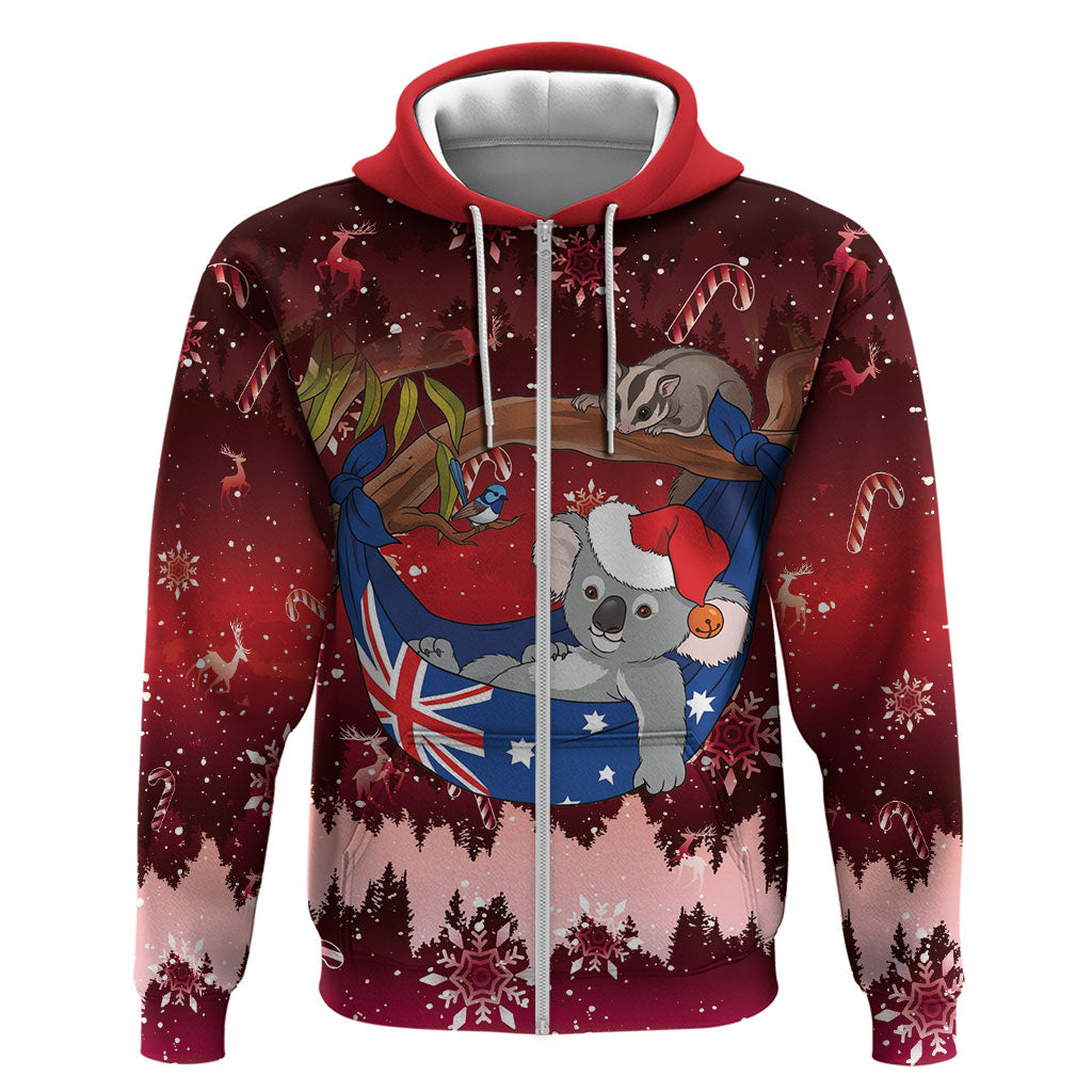 Aussie Festive Koala Christmas Zip Hoodie Koala-ty Time Flag Hammock Red Style