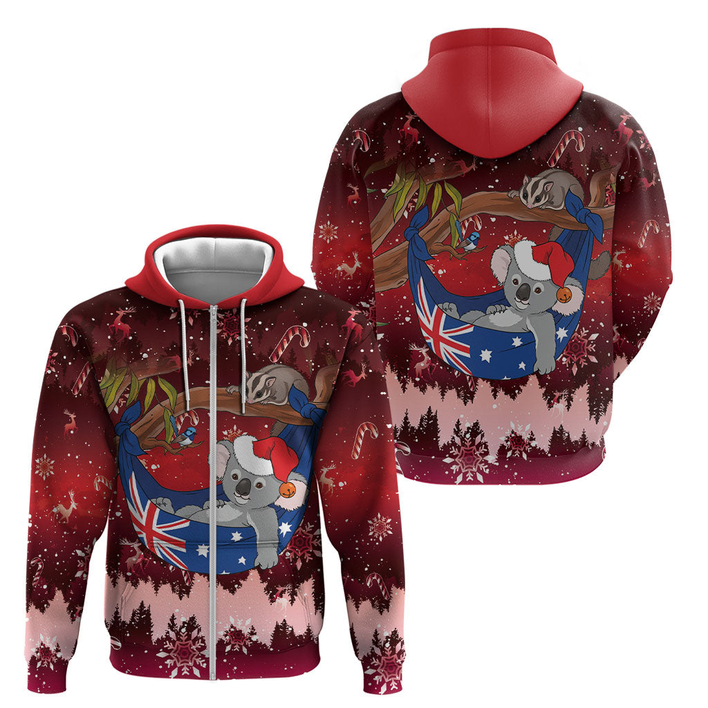 Aussie Festive Koala Christmas Zip Hoodie Koala-ty Time Flag Hammock Red Style