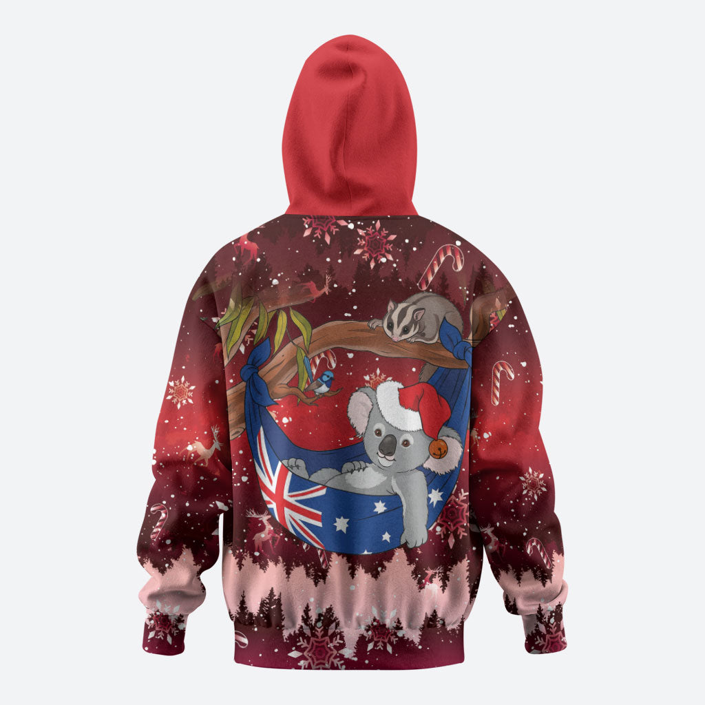 Aussie Festive Koala Christmas Zip Hoodie Koala-ty Time Flag Hammock Red Style
