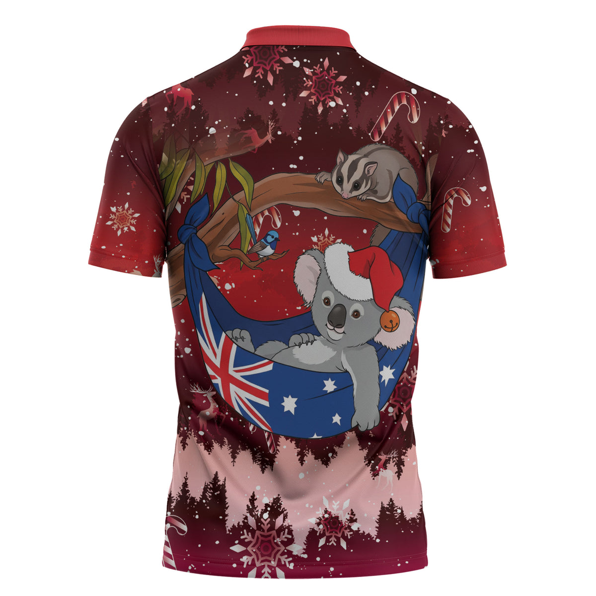 Aussie Festive Koala Christmas Zipper Polo Shirt Koala-ty Time Flag Hammock Red Style
