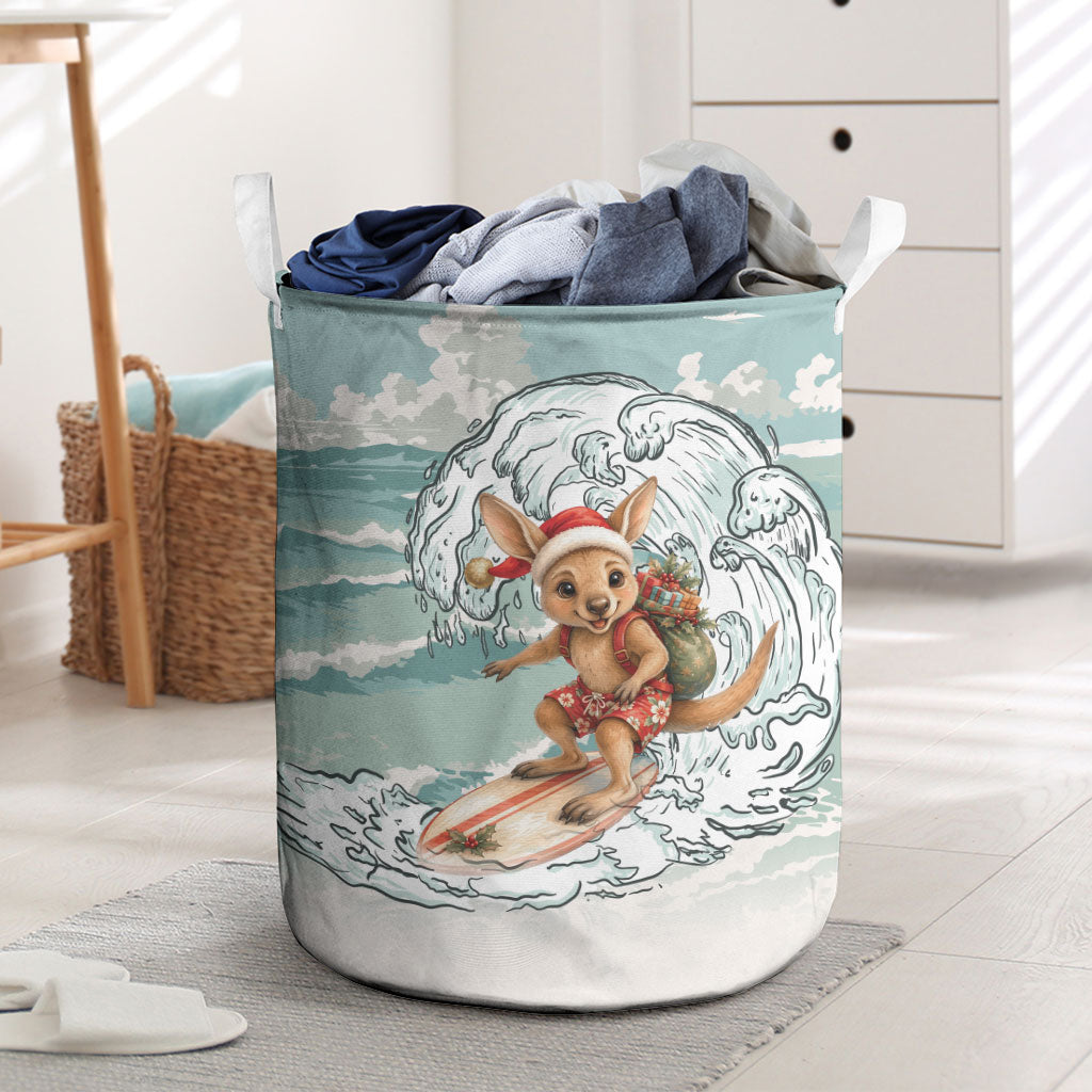 Aussie Festive Wallaby Christmas Laundry Basket Surf's up Santa Animal Lover