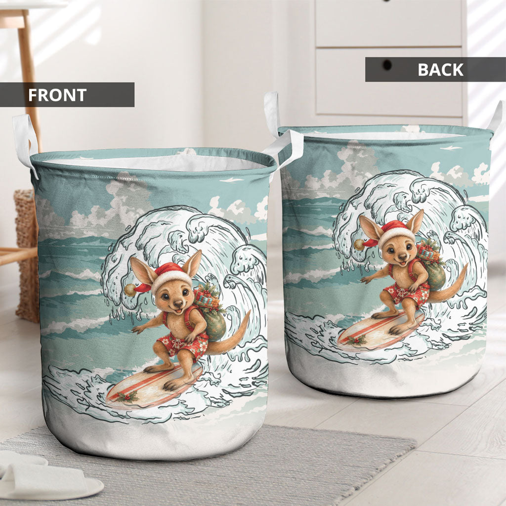 Aussie Festive Wallaby Christmas Laundry Basket Surf's up Santa Animal Lover