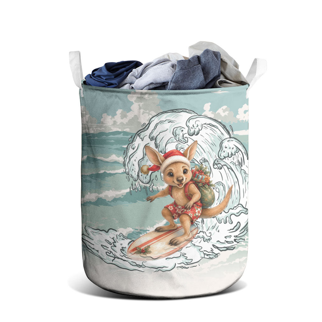 Aussie Festive Wallaby Christmas Laundry Basket Surf's up Santa Animal Lover