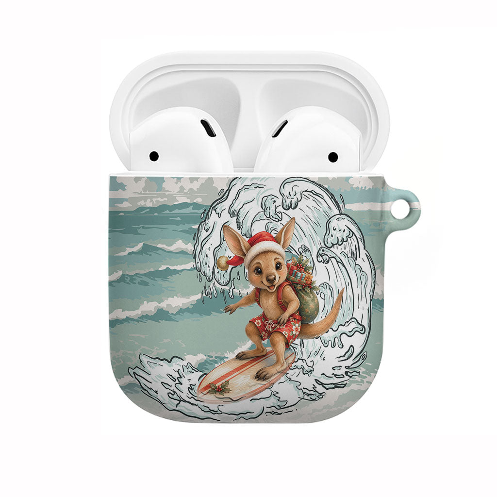 Aussie Festive Wallaby Christmas AirPods Case Surf's up Santa Animal Lover