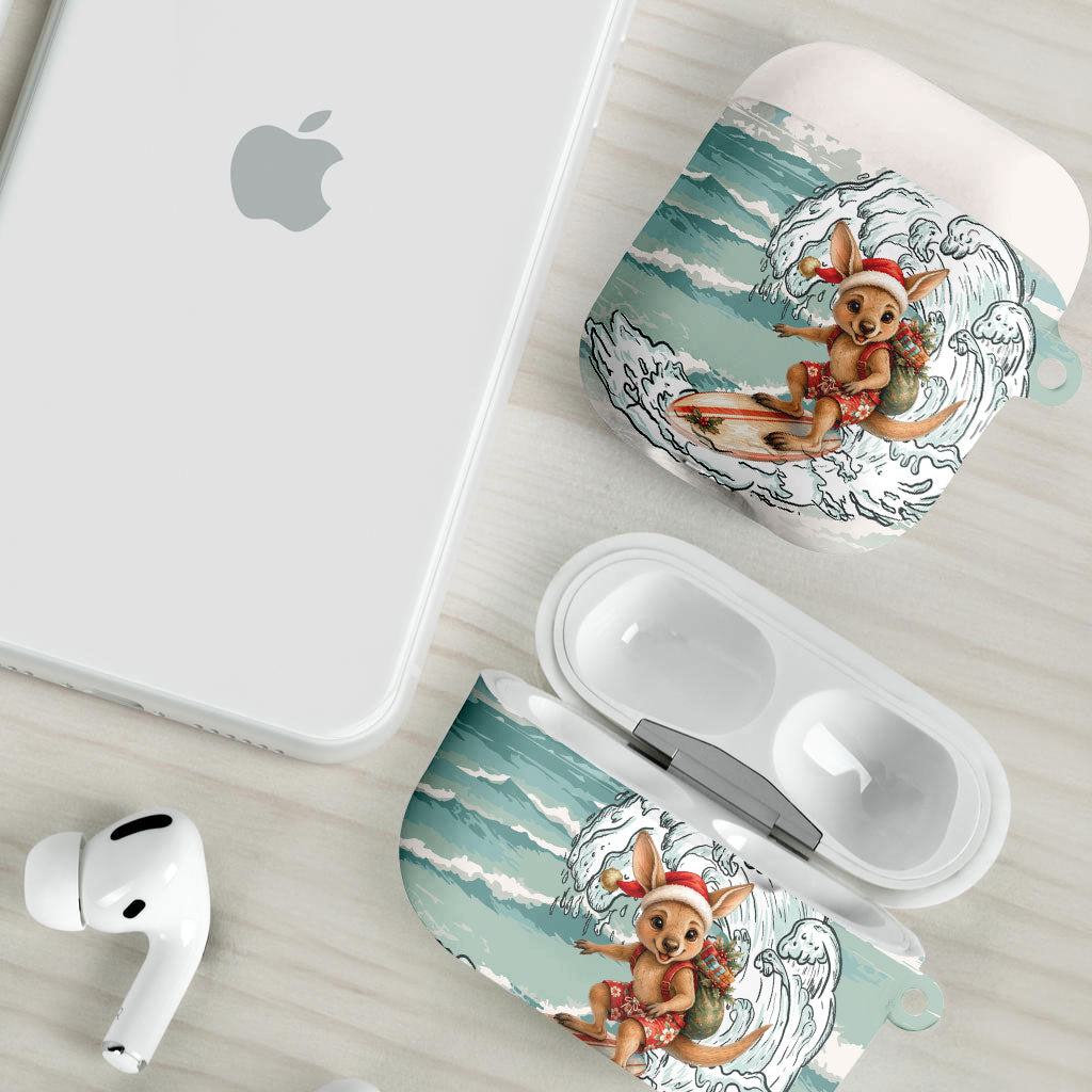 Aussie Festive Wallaby Christmas AirPods Case Surf's up Santa Animal Lover