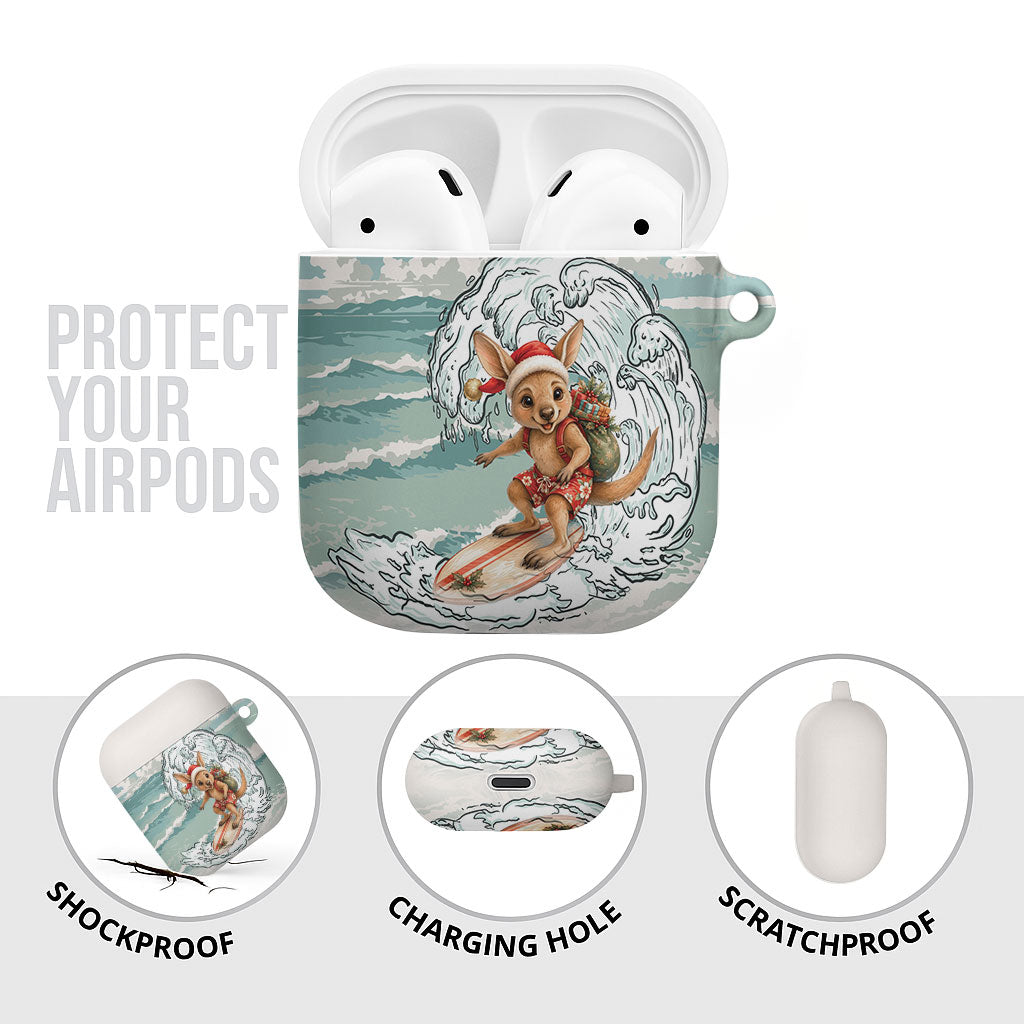 Aussie Festive Wallaby Christmas AirPods Case Surf's up Santa Animal Lover