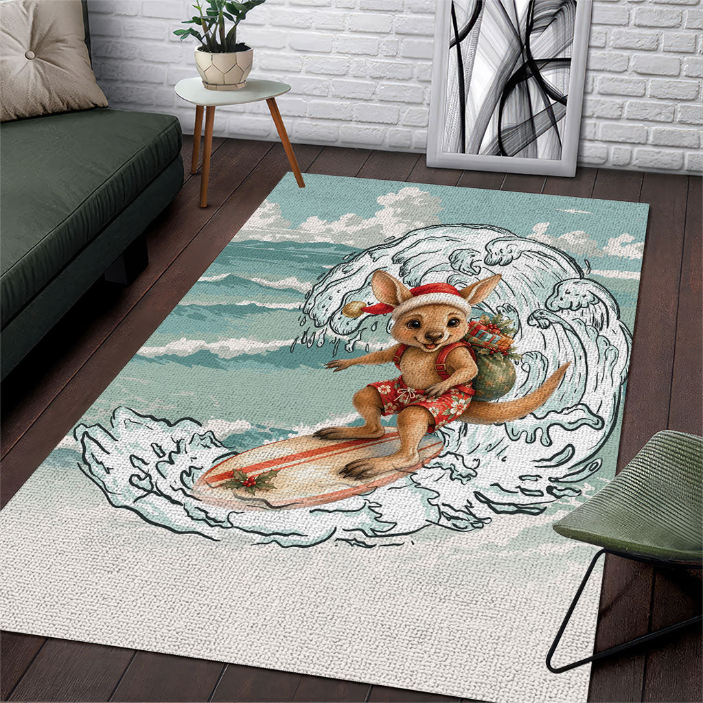 Aussie Festive Wallaby Christmas Area Rug Surf's up Santa Animal Lover