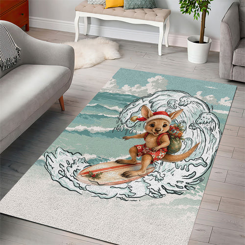 Aussie Festive Wallaby Christmas Area Rug Surf's up Santa Animal Lover